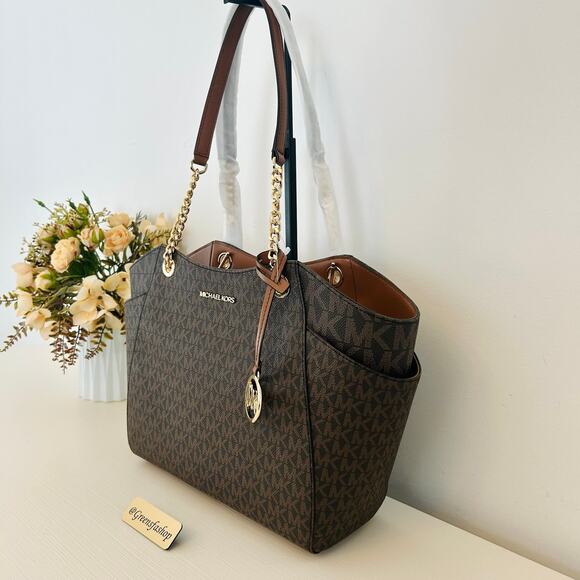 Michael Kors Purse jet set travel large chain tote shoulder bag brown MK - Picture 2 of 9